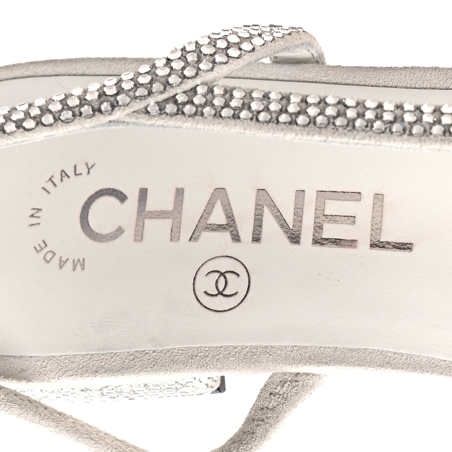 Strass Grosgrain Cap Toe CC Slingback Flats 38 Silver Black