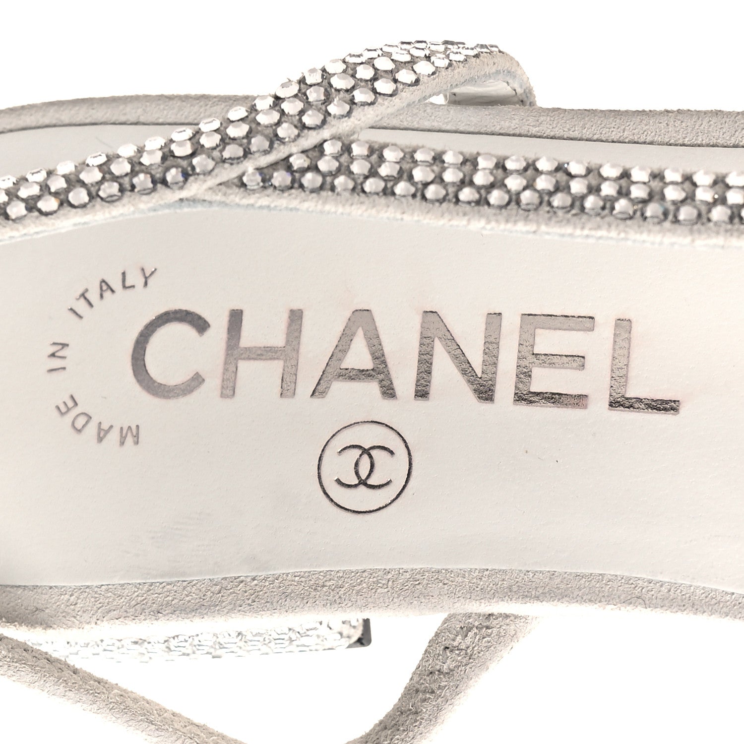 Chanel Strass Grosgrain Cap Toe CC Slingback Flats 38 Silver Black 8 of 9