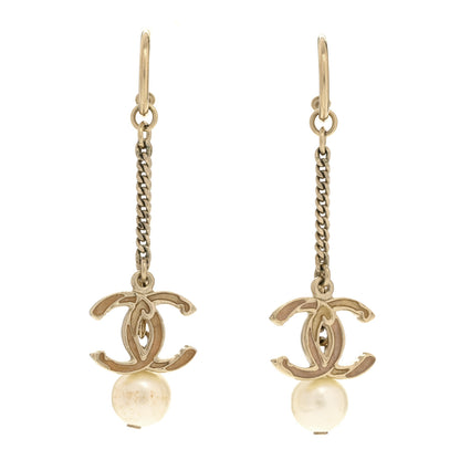 Chanel Pearl Enamel CC Chain Drop Earrings Gold 1 of 3