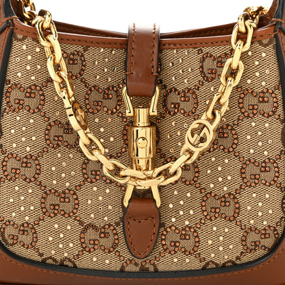 Gucci New Canvas Charisma Calfskin Crystal GG Monogram Mini Jackie 1961 Hobo Camel Ebony 8 of 11