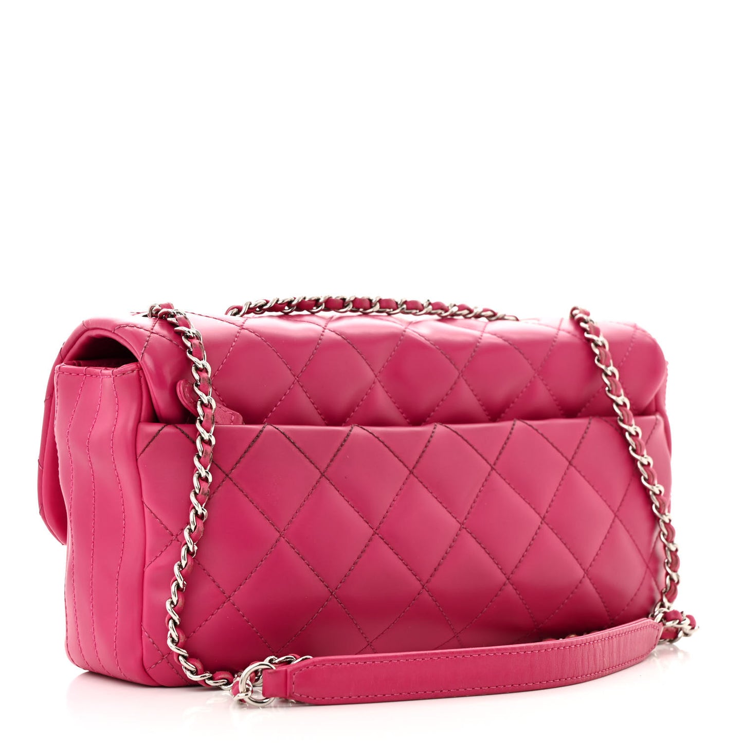 Rubber Quilted Lambskin Medium Coco Rain Flap Pink