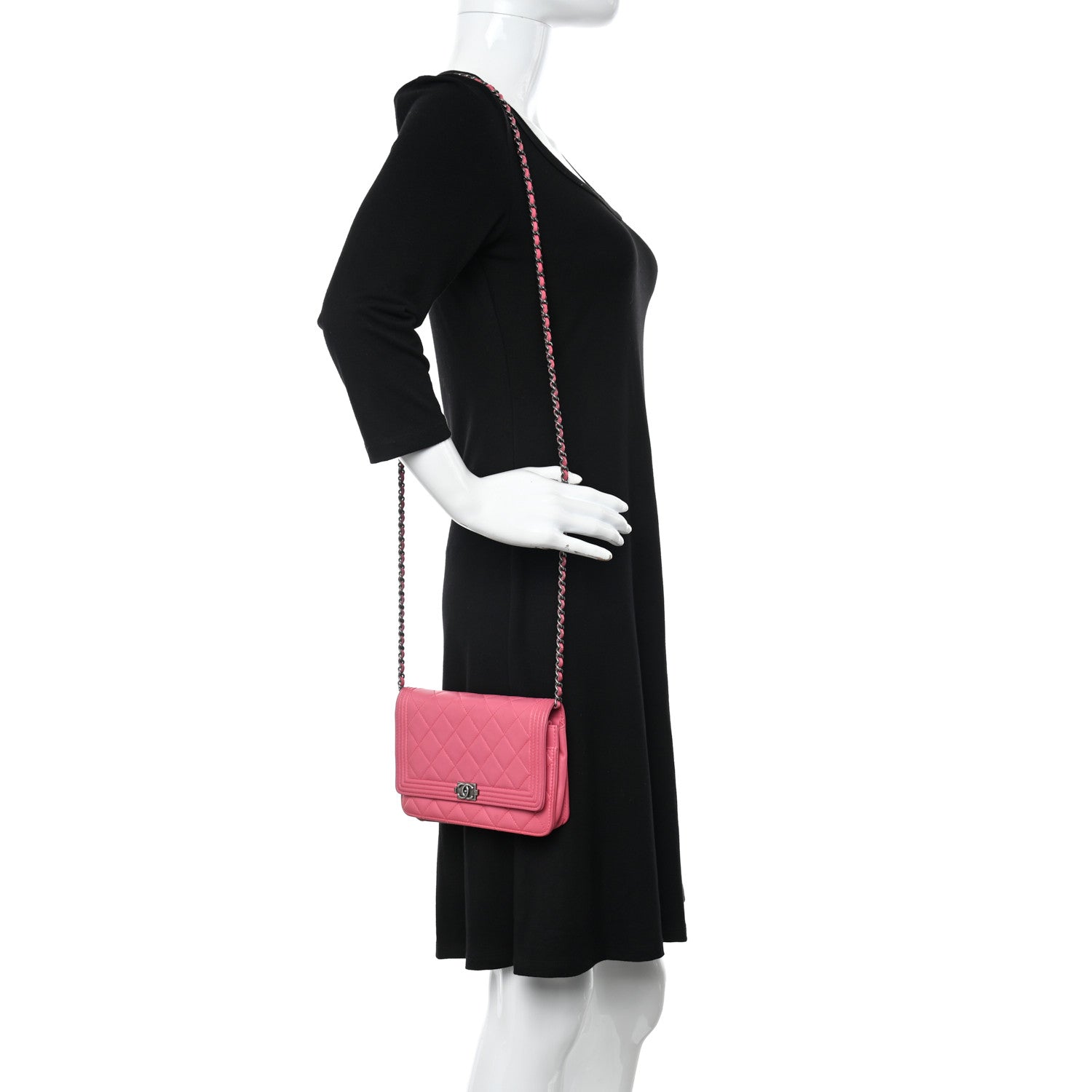 Chanel Lambskin Quilted Boy Wallet On Chain WOC Pink 2 of 14