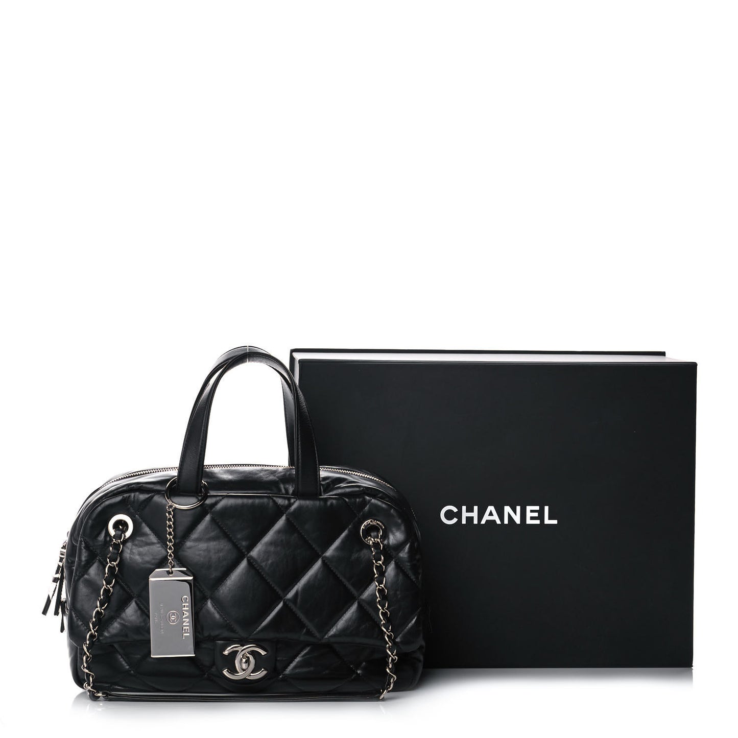 Aged Calfskin Quilted Small Express Bowling Bag Black
