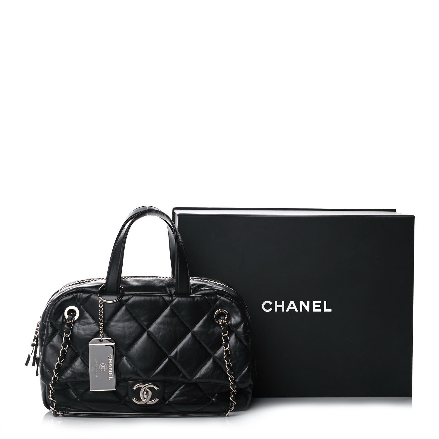 Chanel Aged Calfskin Quilted Small Express Bowling Bag Black 15 of 15