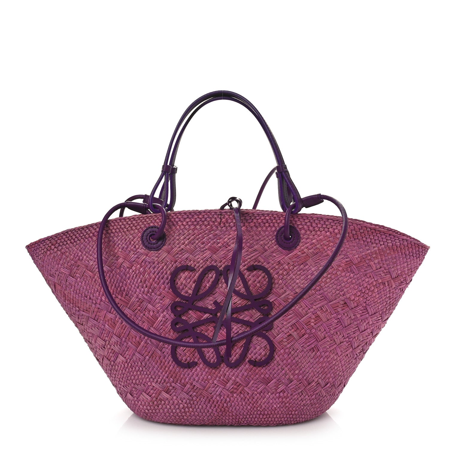 Loewe Calfskin Raffia Paulas Ibiza Small Anagram Basket Tote Bag Purple 1 of 8