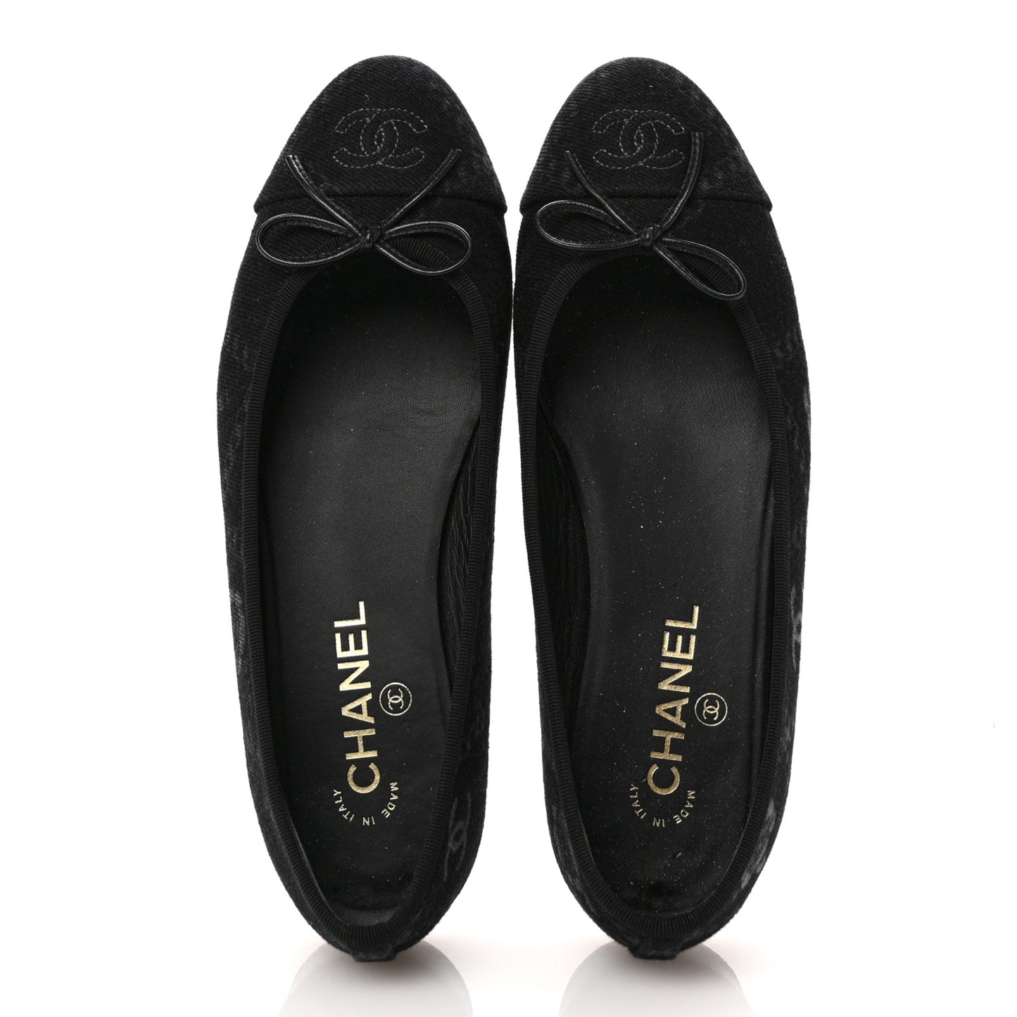 Denim Printed Cap Toe Ballerina Flats 39.5 Black White