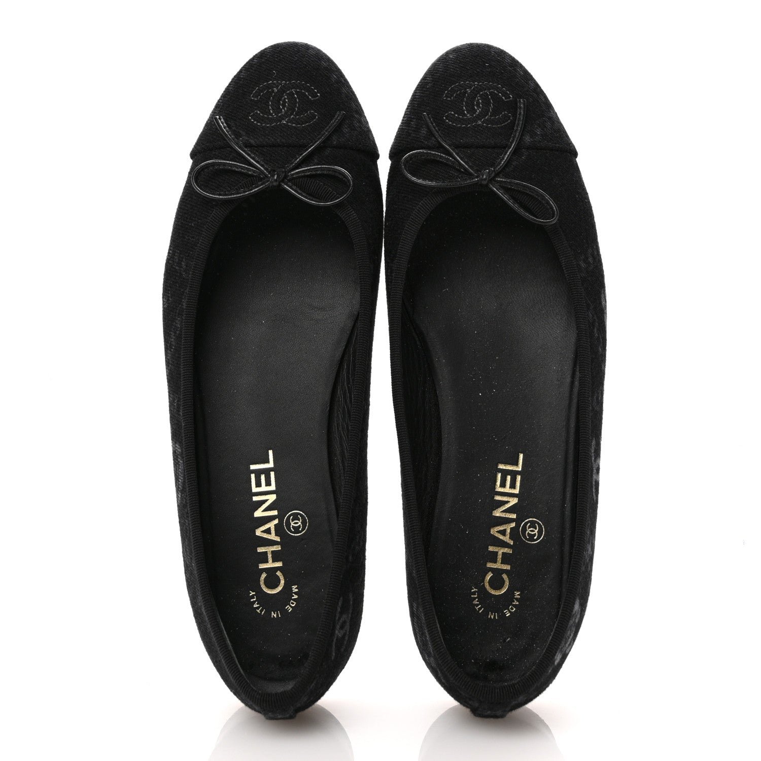 Chanel Denim Printed Cap Toe Ballerina Flats 39.5 Black White 2 of 12