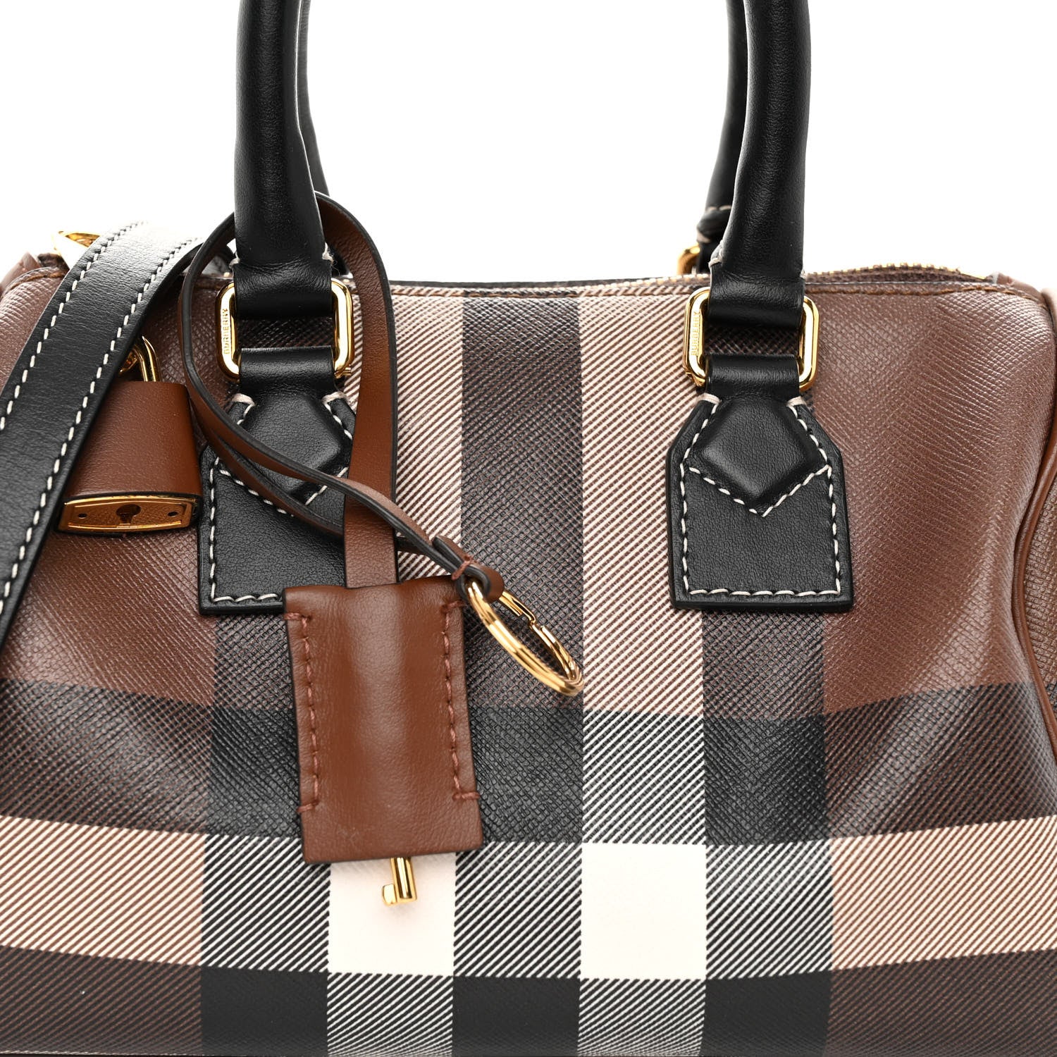 Burberry E-canvas Check Mini Bowling Bag Dark Birch Brown 7 of 9