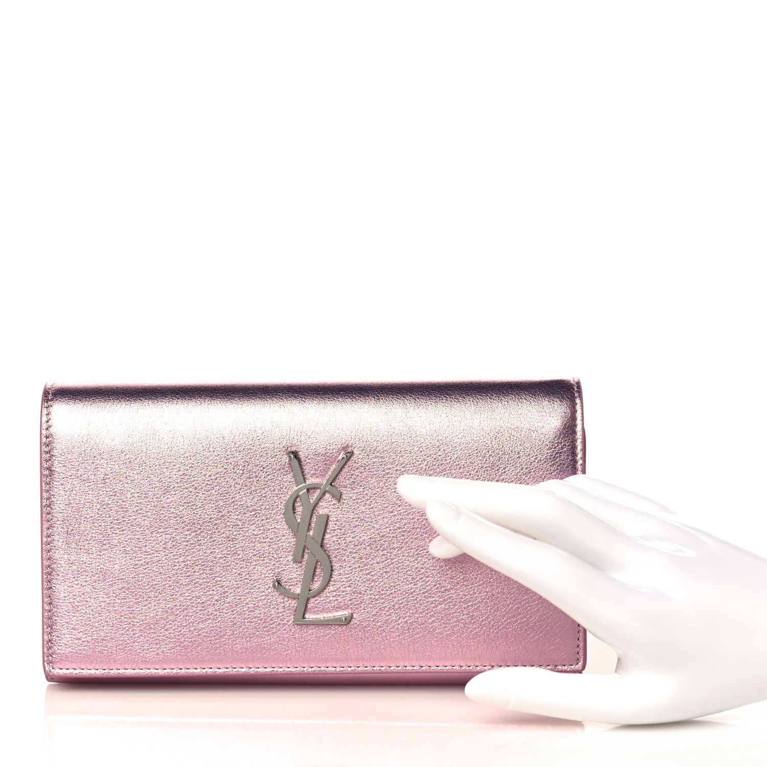 Saint Laurent Metallic Calfskin Classic Monogram Cassandre Wallet New Azalea 2 of 7