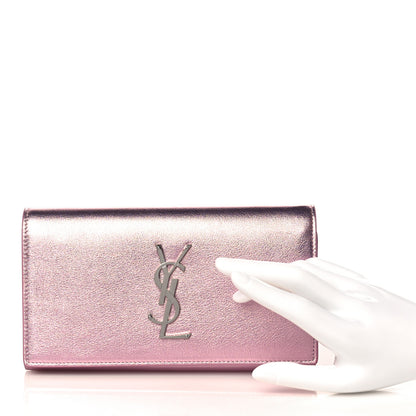 Saint Laurent Metallic Calfskin Classic Monogram Cassandre Wallet New Azalea 2 of 7