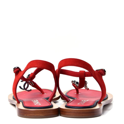 Chanel Suede Calfskin Chain CC Thong Sandals 38.5 Red 4 of 6