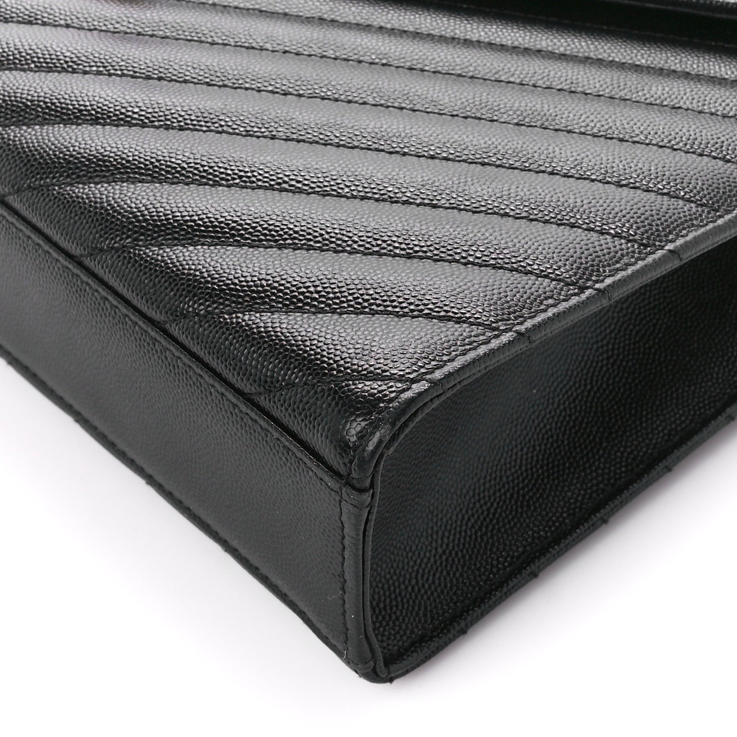 Saint Laurent Grain De Poudre Matelasse Chevron Large Monogram Satchel Black 11 of 13