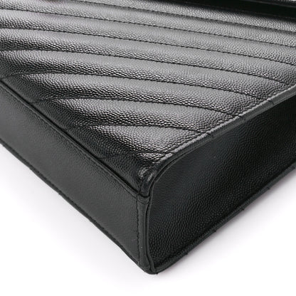 Saint Laurent Grain De Poudre Matelasse Chevron Large Monogram Satchel Black 11 of 13