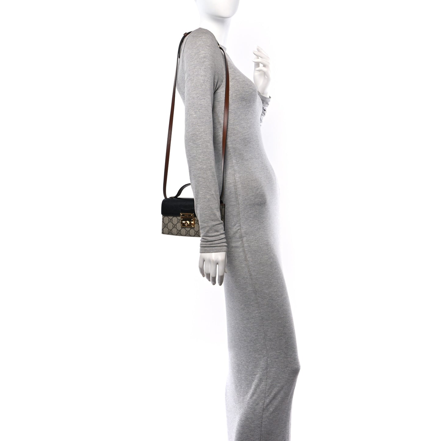 GG Supreme Monogram Calfskin Mini Padlock Top Handle Shoulder Bag Beige Black Cuir