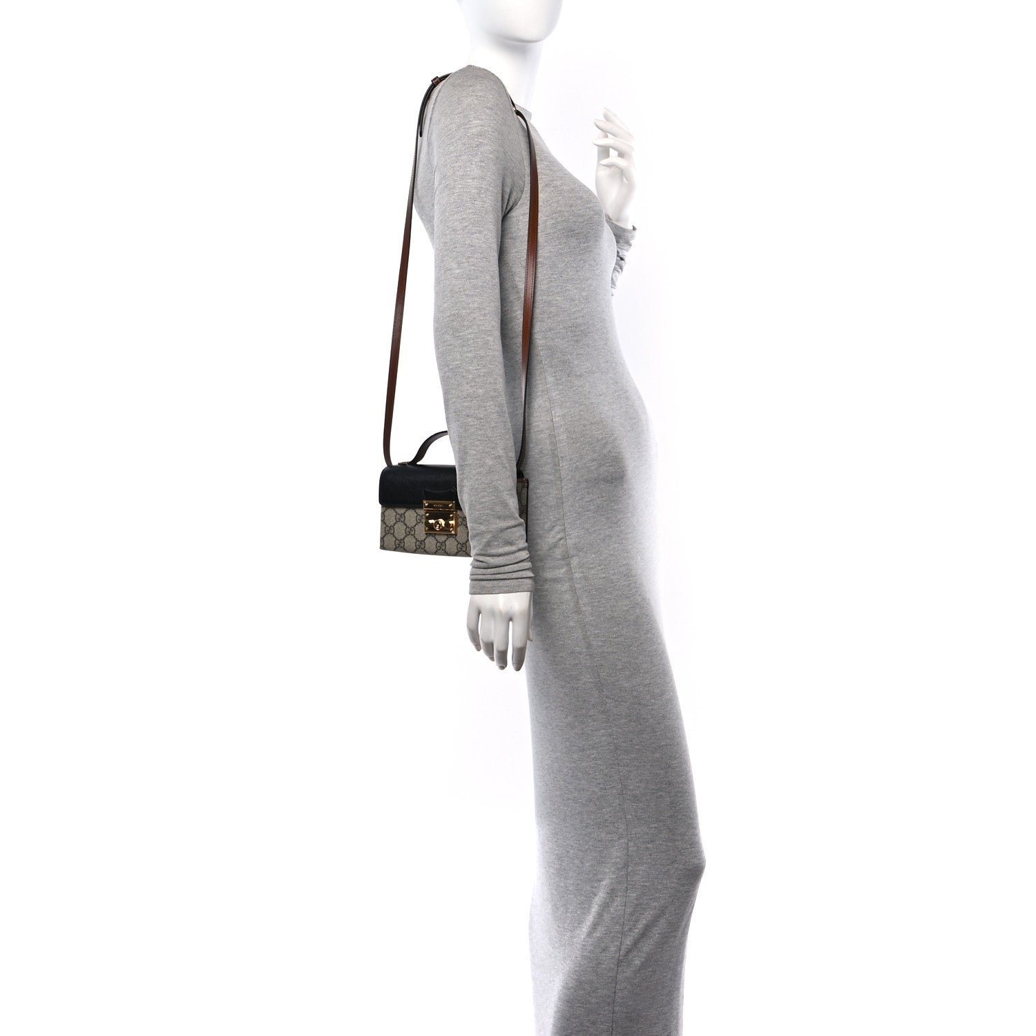Gucci GG Supreme Monogram Calfskin Mini Padlock Top Handle Shoulder Bag Beige Black Cuir 2 of 11