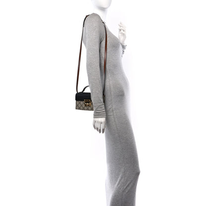 Gucci GG Supreme Monogram Calfskin Mini Padlock Top Handle Shoulder Bag Beige Black Cuir 2 of 11