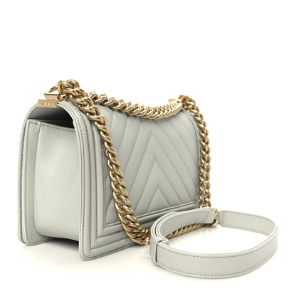 Chanel Caviar Chevron Quilted Medium Boy Flap Light Grey 3 of 11