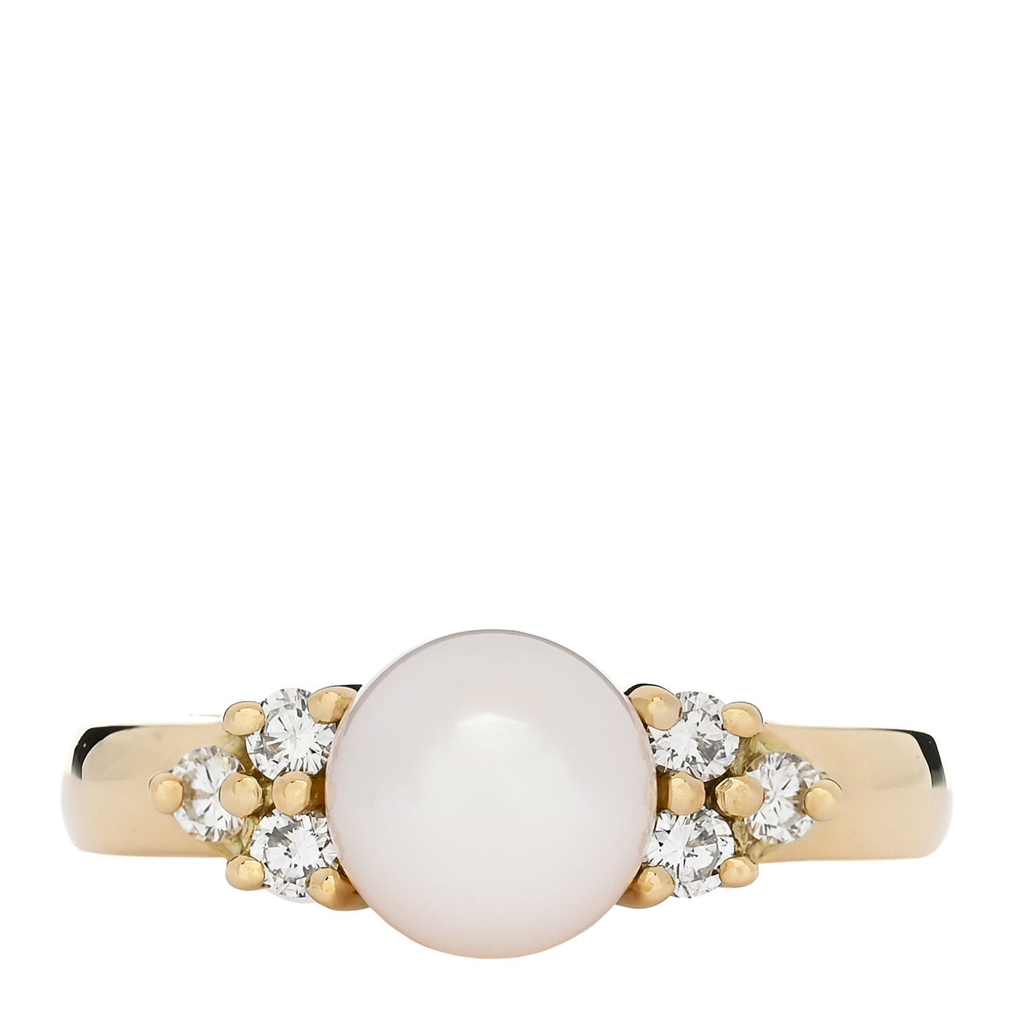 18K Yellow Gold Diamond Akoya Cultured Pearl 7-7.5mm Ring 52 6