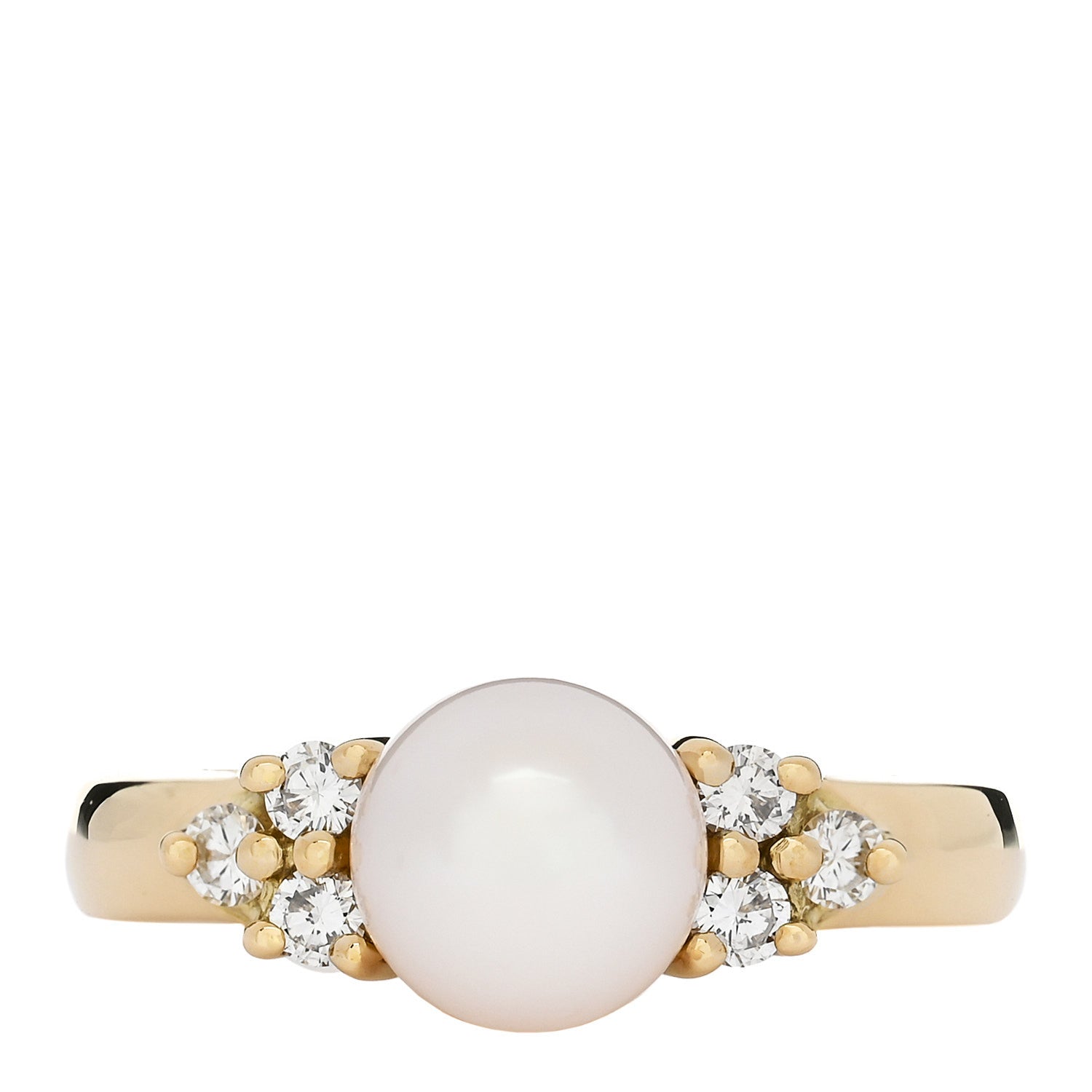 Tiffany 18K Yellow Gold Diamond Akoya Cultured Pearl 7-7.5mm Ring 52 6 1 of 6
