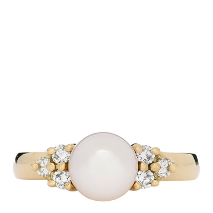 Tiffany 18K Yellow Gold Diamond Akoya Cultured Pearl 7-7.5mm Ring 52 6 1 of 6