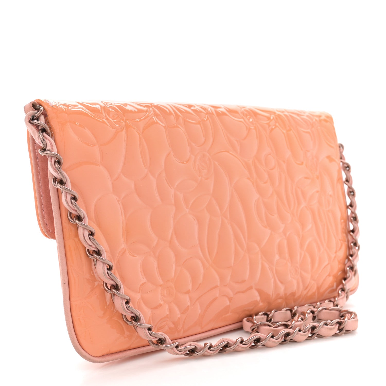Chanel Patent Calfskin Camellia Embossed Flap Pochette Pink 3 of 13