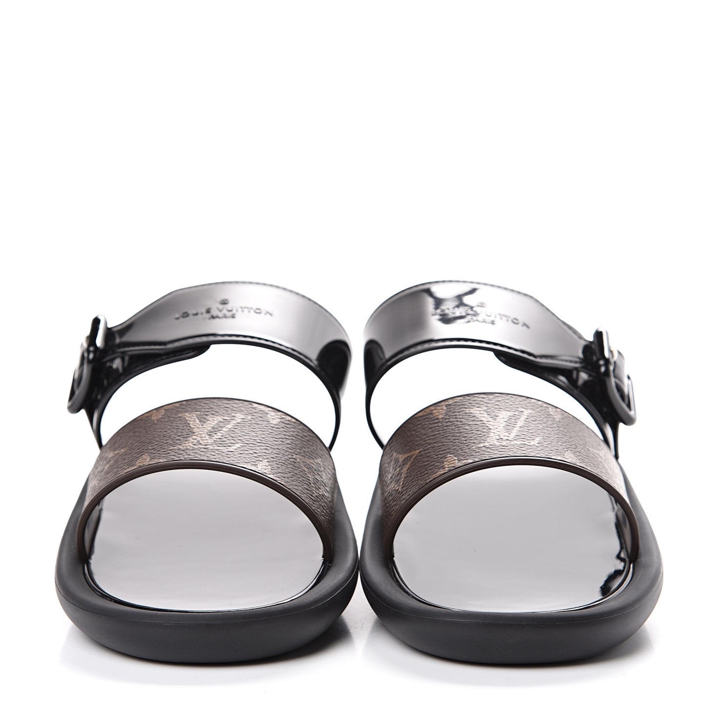 Shiny Rubber Logo Sunbath Mules 37 Black