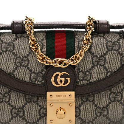 Gucci GG Supreme Monogram Textured Dollar Calfskin Web Mini Ophidia Padlock Top Handle Chain Shoulder Bag Beige Ebony New Acero 8 of 10