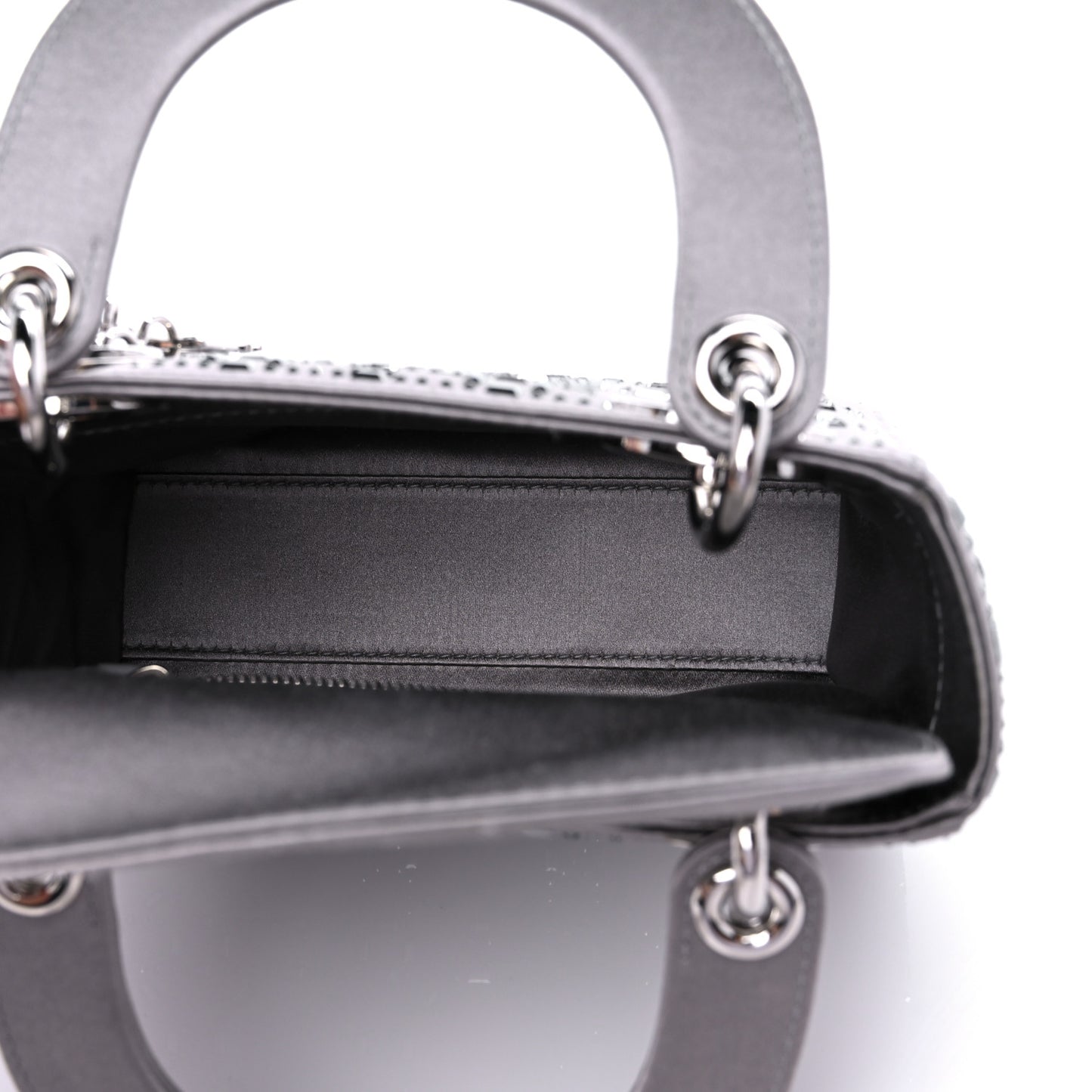 Satin Crystal Cannage Mini Lady Dior Gray