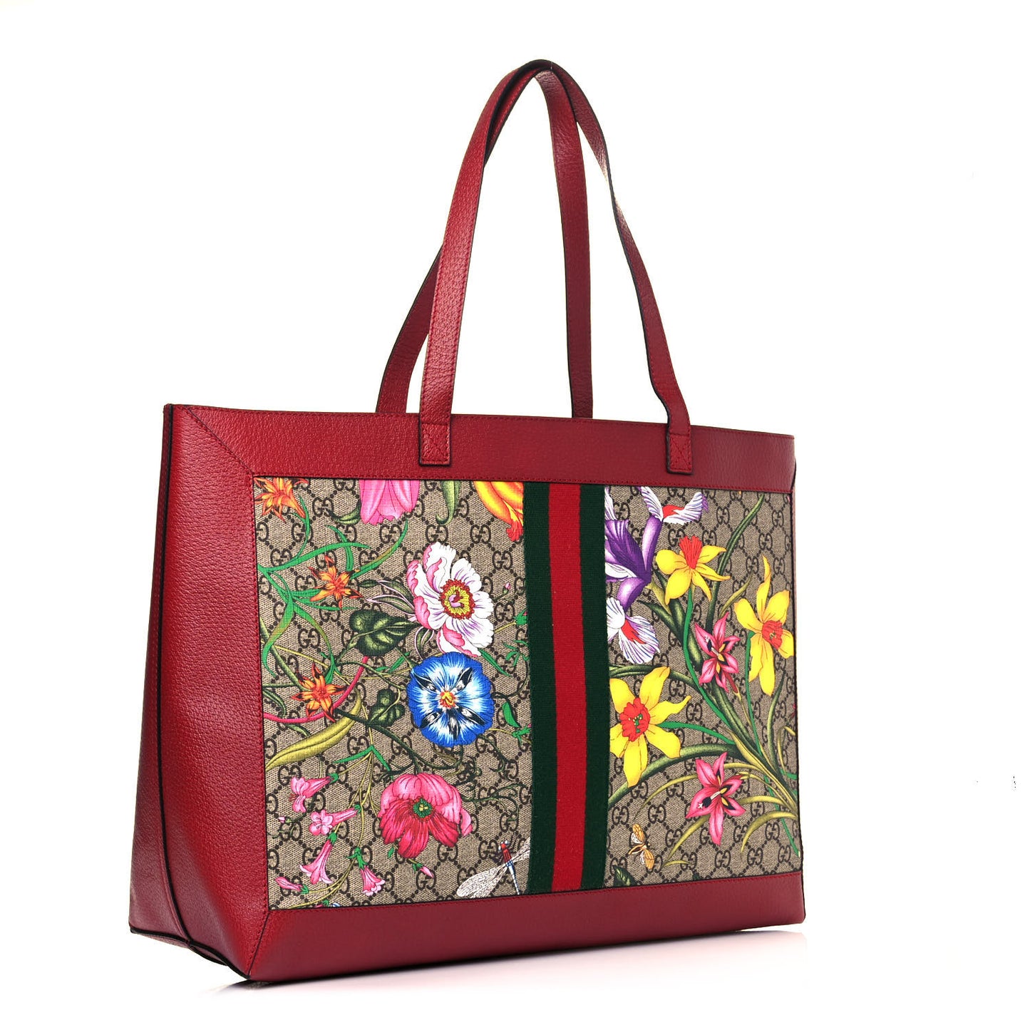 GG Supreme Monogram Flora Web Large Ophidia Tote Red