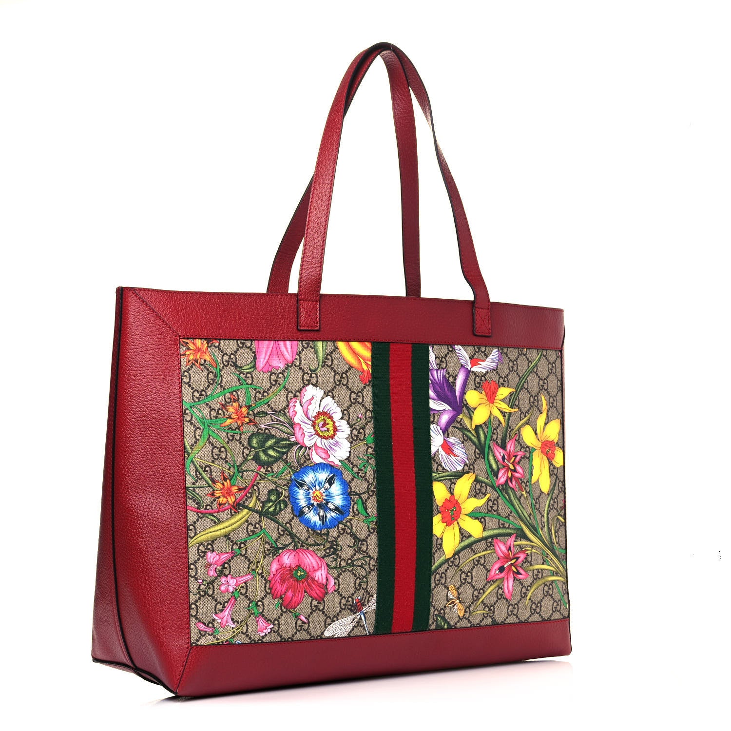 Gucci GG Supreme Monogram Flora Web Large Ophidia Tote Red 3 of 11