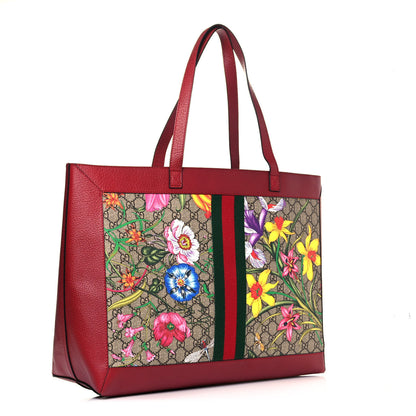 Gucci GG Supreme Monogram Flora Web Large Ophidia Tote Red 3 of 11