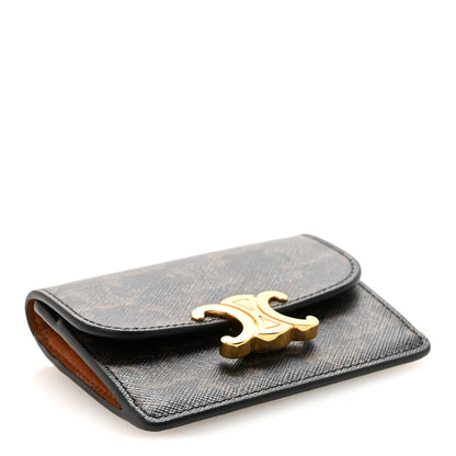 Celine Triomphe Canvas Calfskin Flap Card Holder Tan 4 of 9