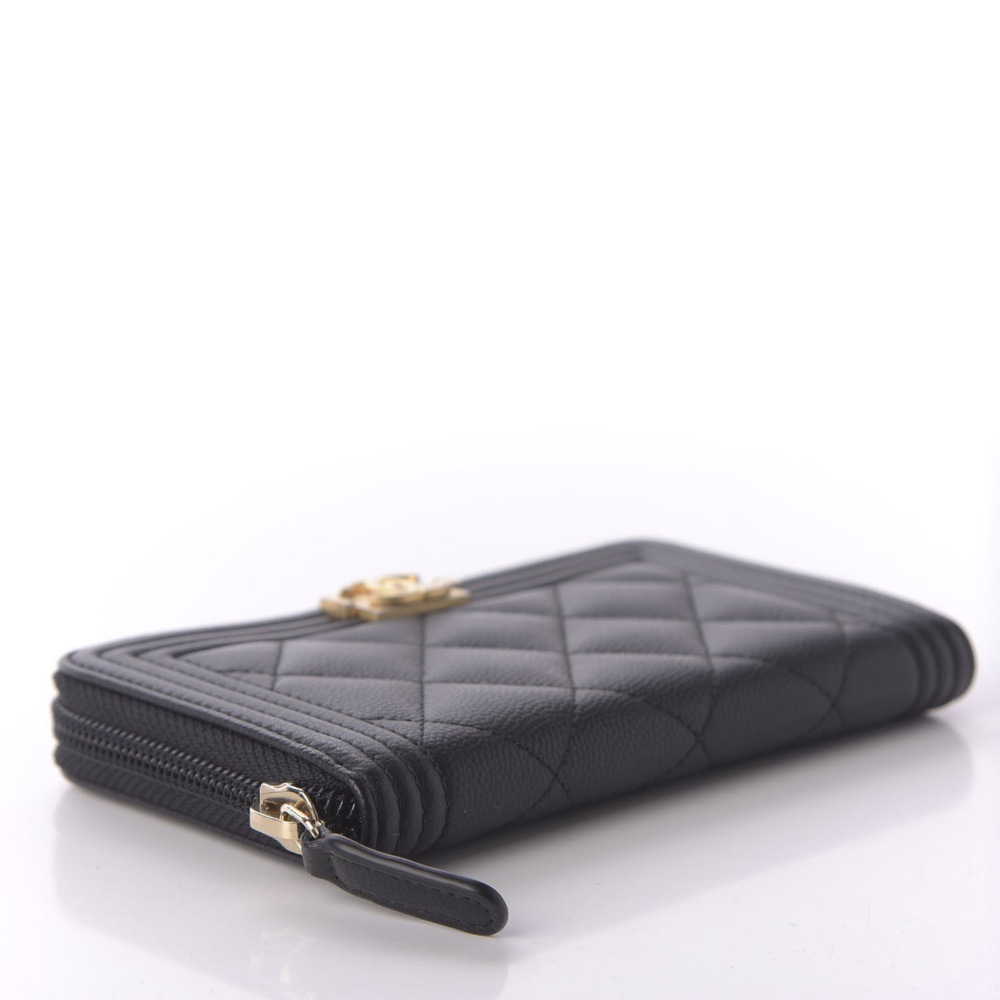 Caviar Quilted Small Boy Zip Around Wallet Black