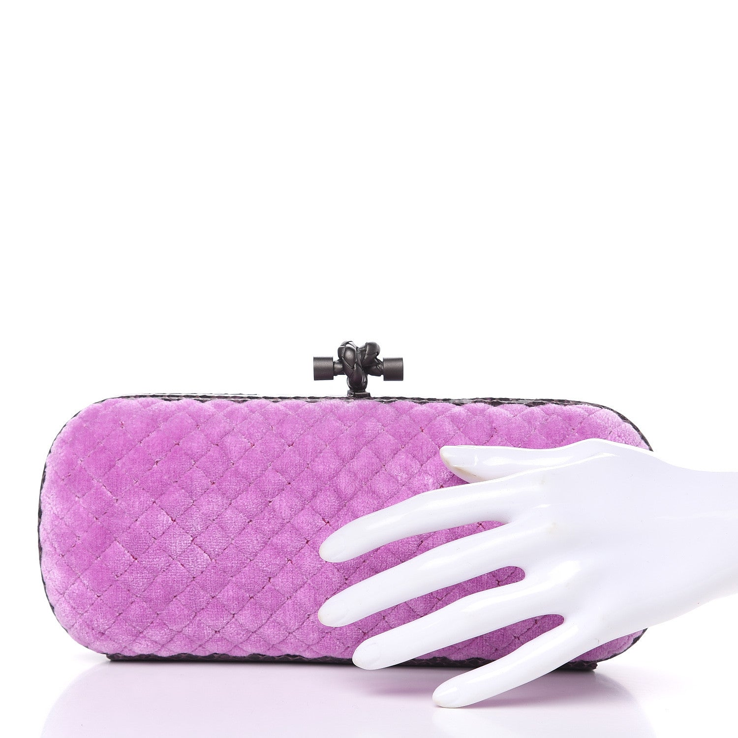 Bottega Veneta Velvet Intreccio Impero Ayers Knot Clutch Peony 2 of 8