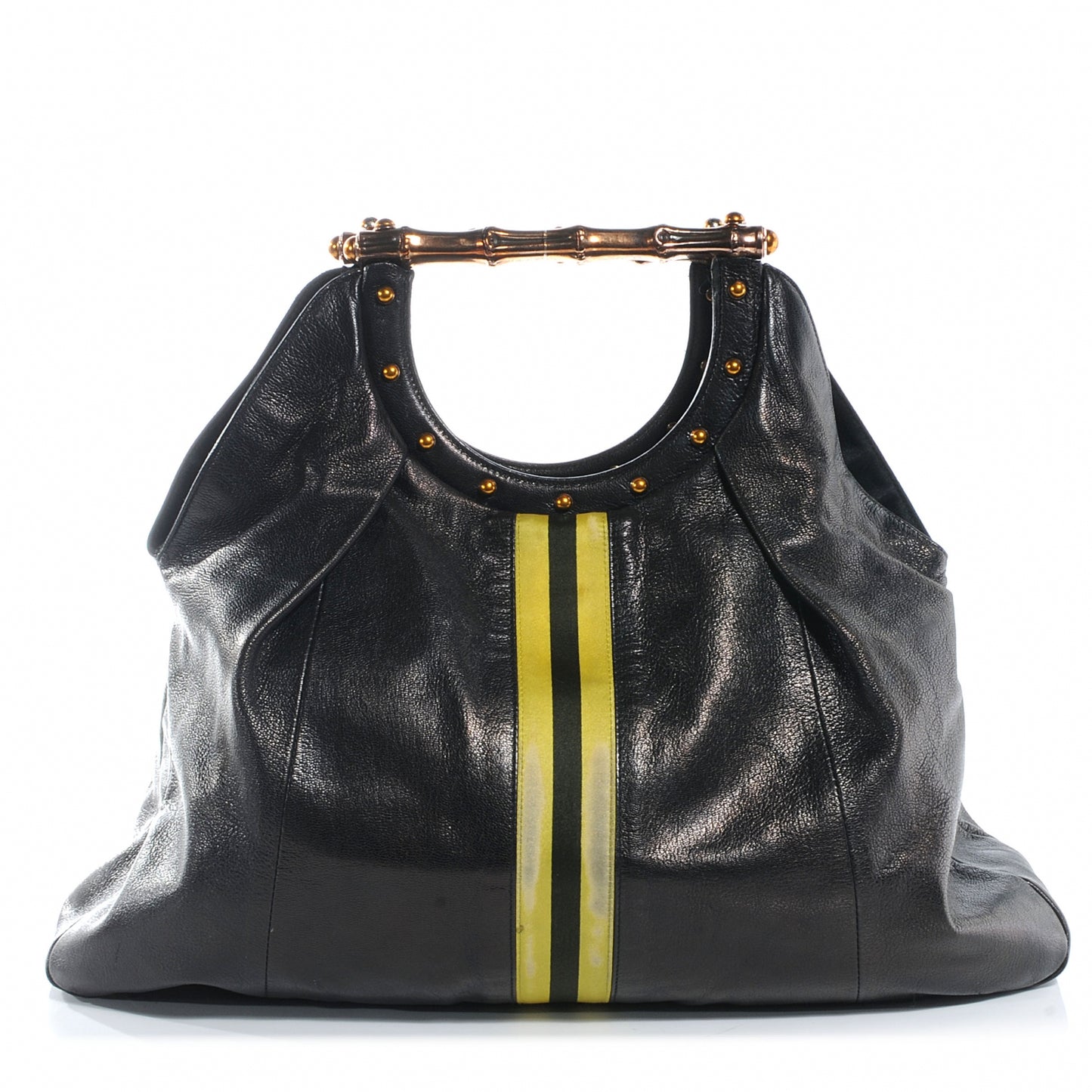Leather Metal Bamboo Striped Tote Black