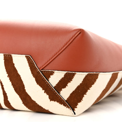 Celine Shiny Smooth Calfskin Felt Zebra Printed Calf Hair Small Twisted Cabas Chalk Brick 10 of 11