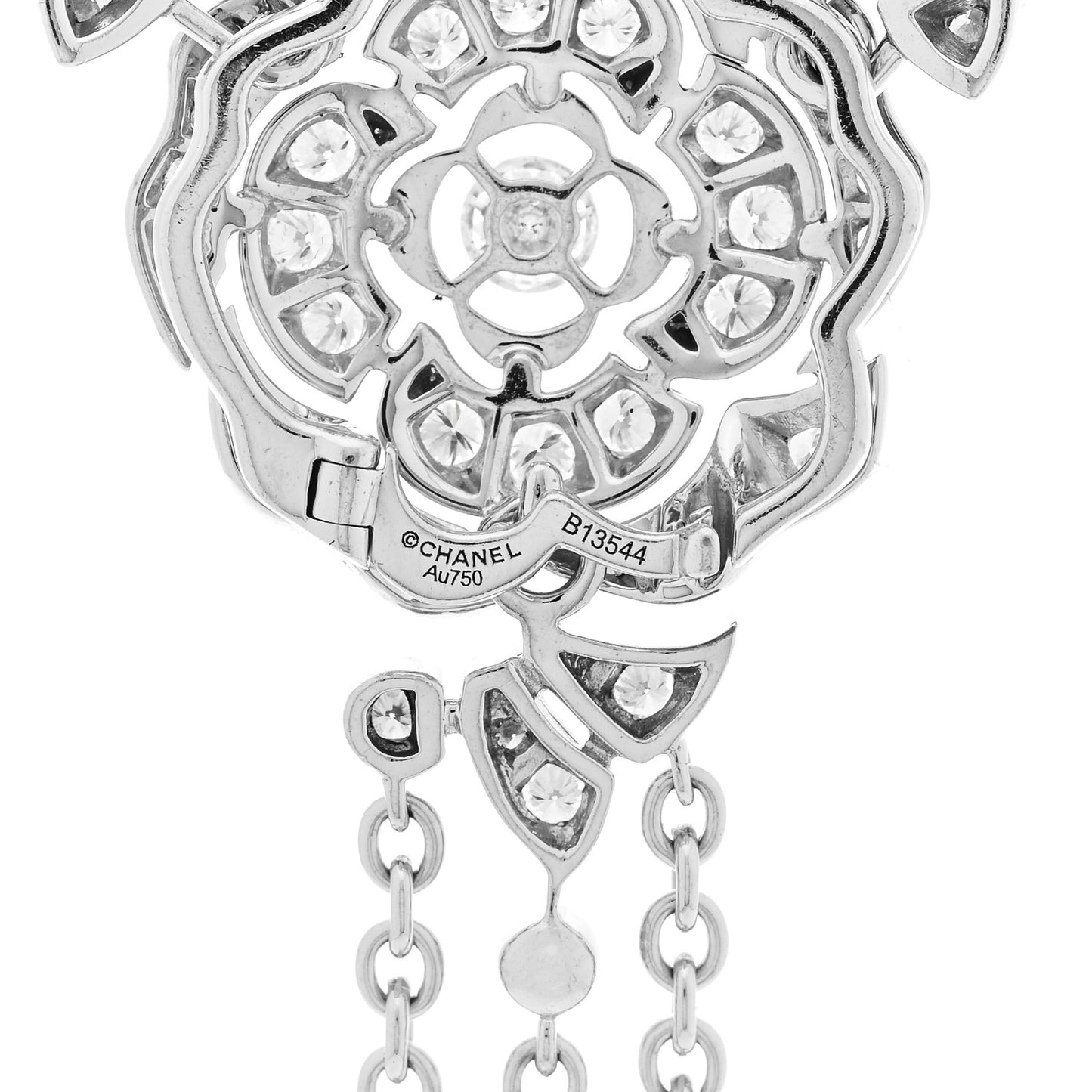 18K White Gold Diamond Bouton de Camelia Transformable Pendant Necklace