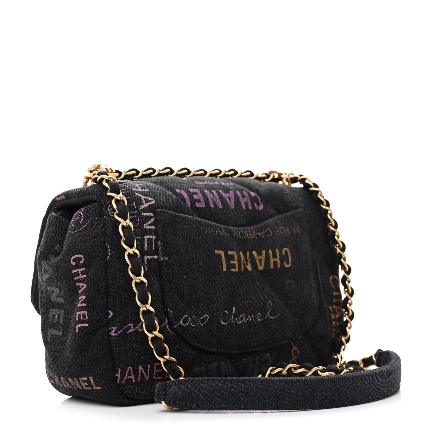 Denim Quilted Denim Mood Mini Rectangular Flap Black Multicolor