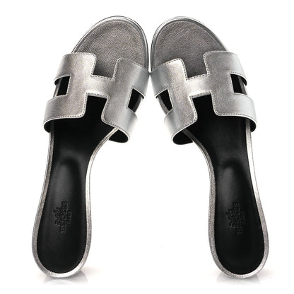 Hermes Metallic Nappa Oasis Sandals 41 Argent 2 of 11