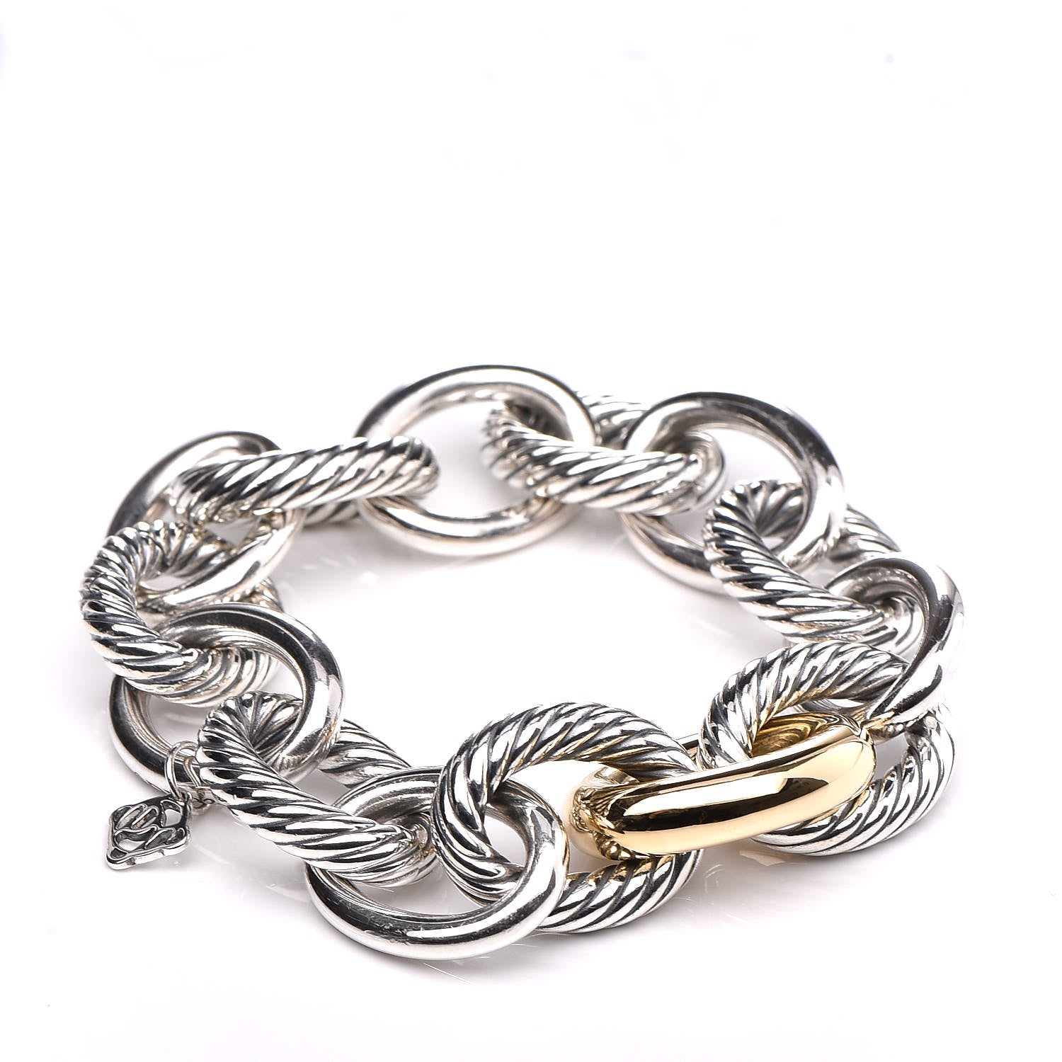 David Yurman Sterling Silver 18K Yellow Gold 19mm Extra Large Oval Link Bracelet 1 of 6