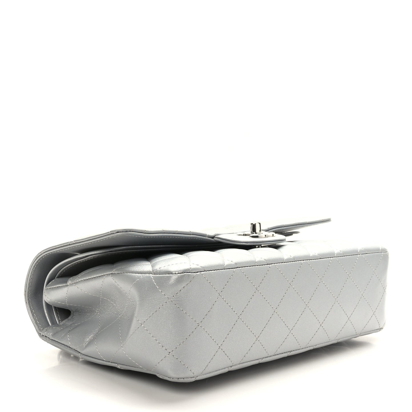 Iridescent Lambskin Quilted Medium Double Flap Grey