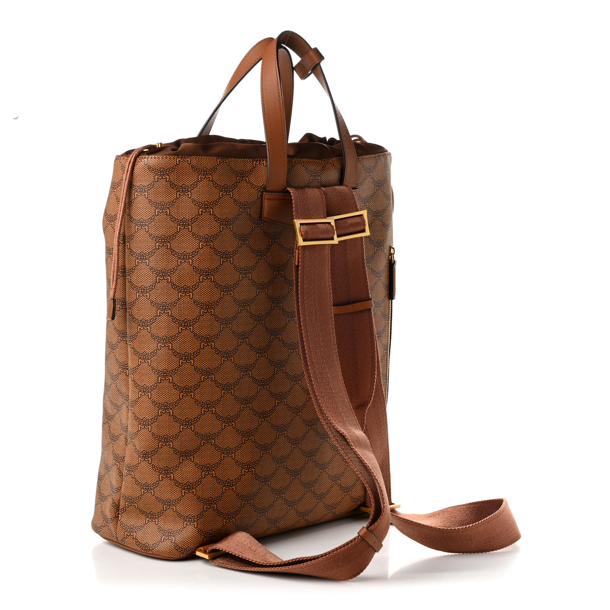 MCM Lauretos Calfskin Medium Himmel Drawstring Backpack Cognac 3 of 10