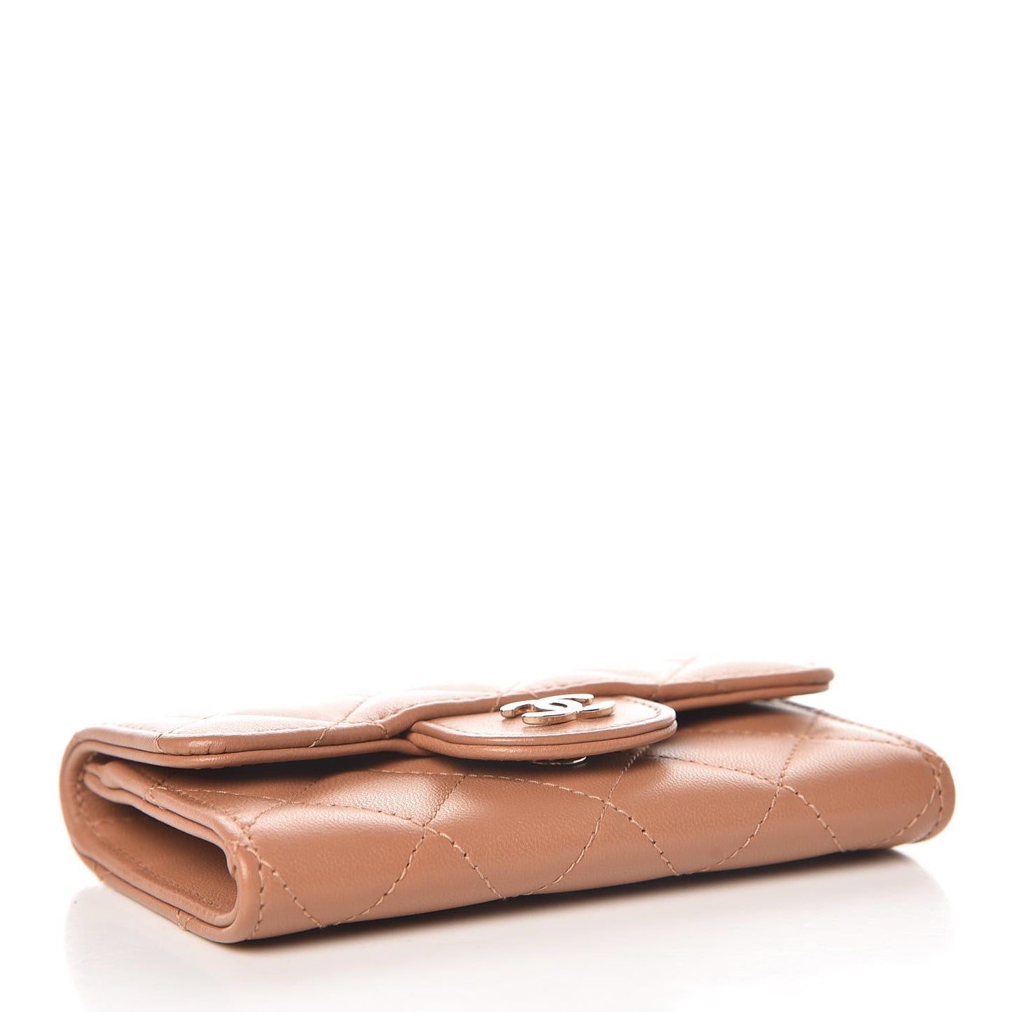 Lambskin Quilted Flap Card Holder Beige