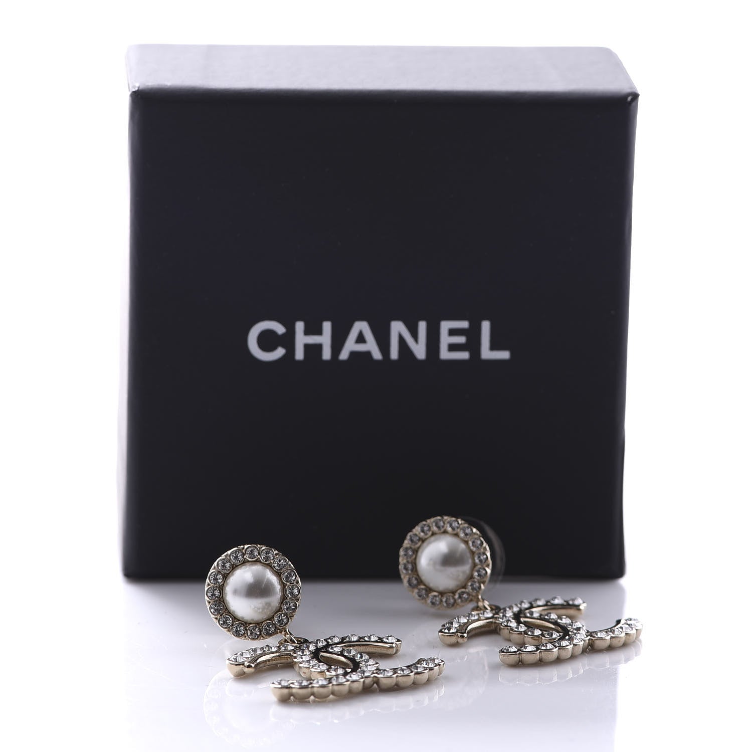 Chanel Crystal Pearl Bow-tiful CC Drop Earrings Gold 7 of 7