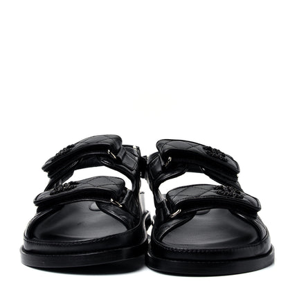 Chanel Lambskin Velcro Dad Sandals 36 Black 2 of 10