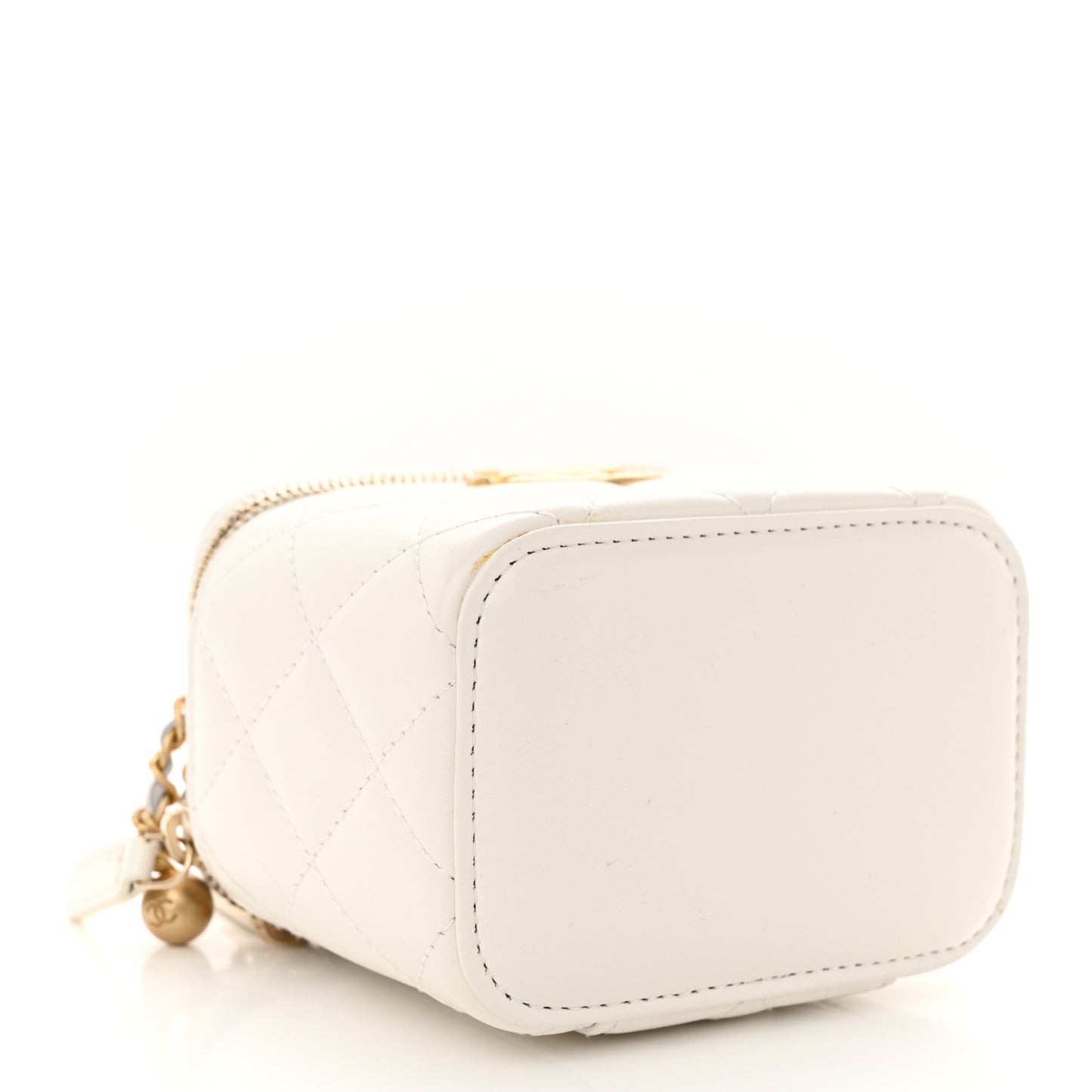 Calfskin Quilted Mini Perfect Fit Vanity Case With Chain White