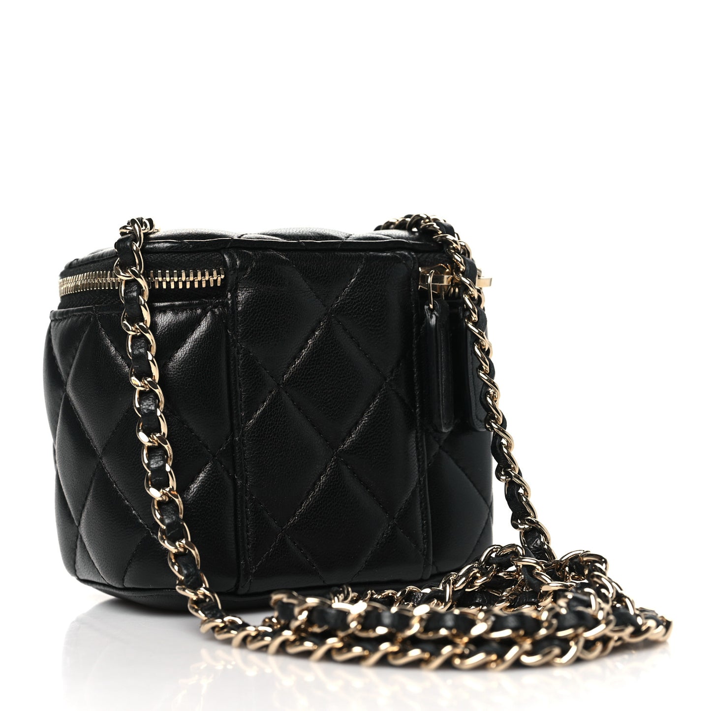 Lambskin Quilted Mini Vanity Case With Chain Black