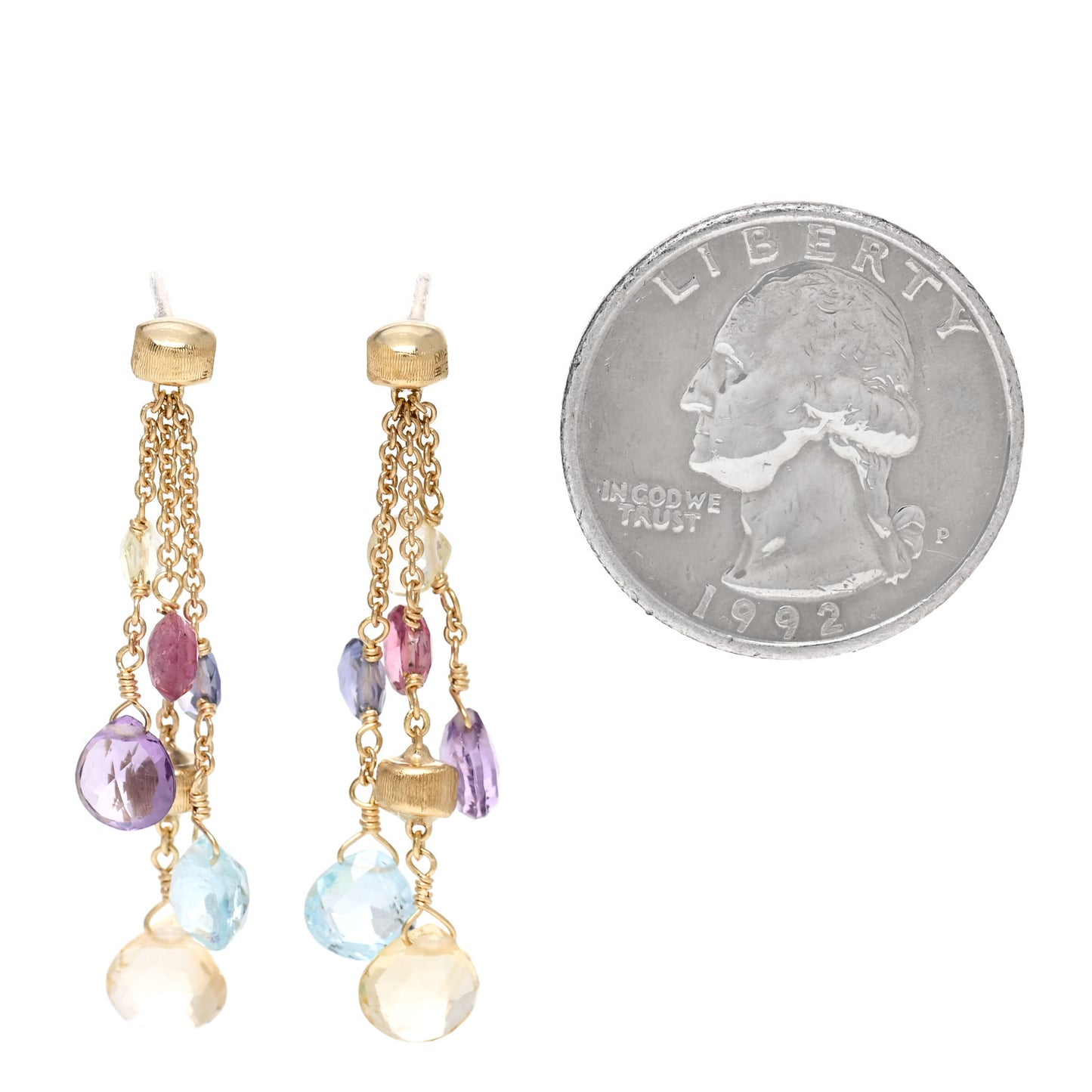 18K Yellow Gold Multi Gemstone Medium Paradise Three-Strand Drop Earrings