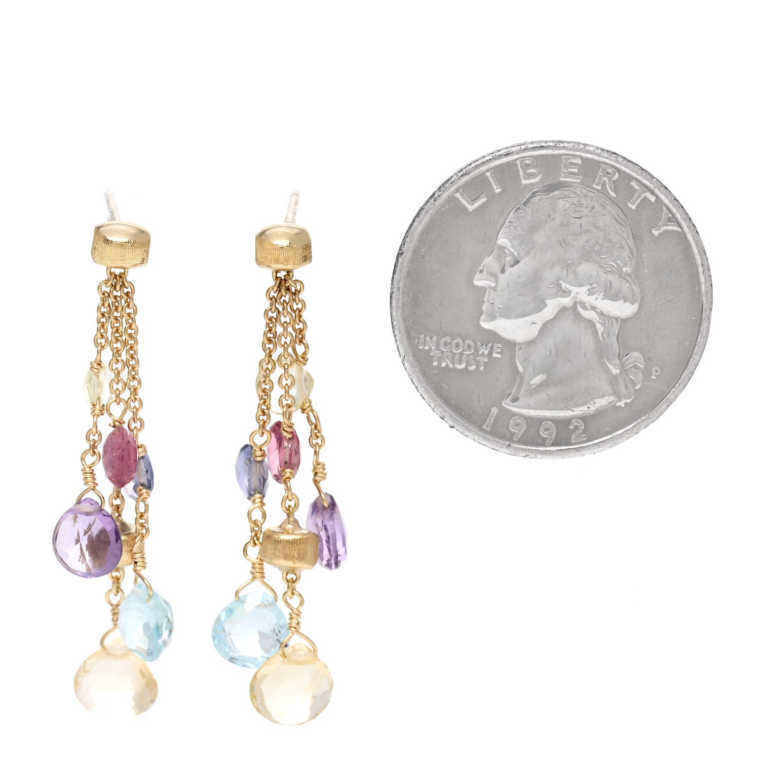 Marco Bicego 18K Yellow Gold Multi Gemstone Medium Paradise Three-Strand Drop Earrings 2 of 5