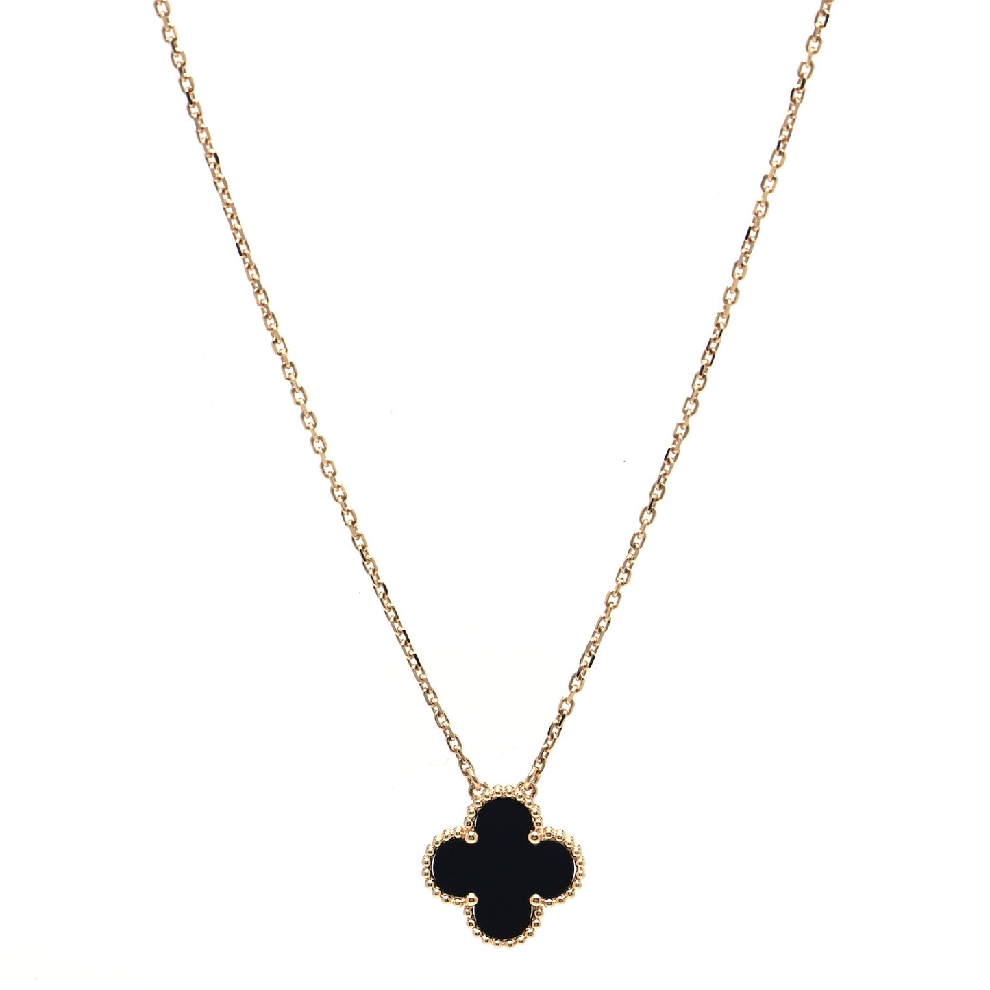18K Yellow Gold Black Onyx Vintage Alhambra Pendant Necklace